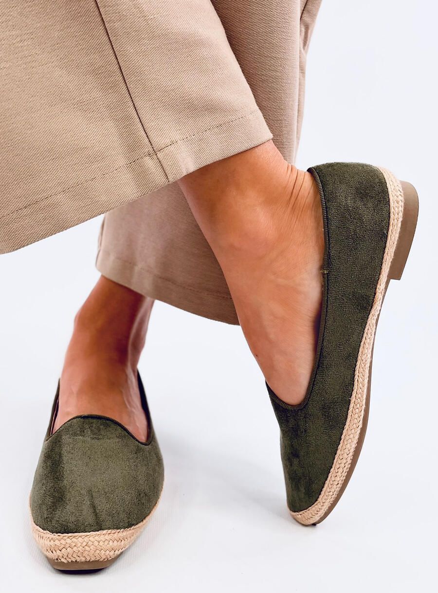 Olívazöld színű öko velúr espadrilles cipő