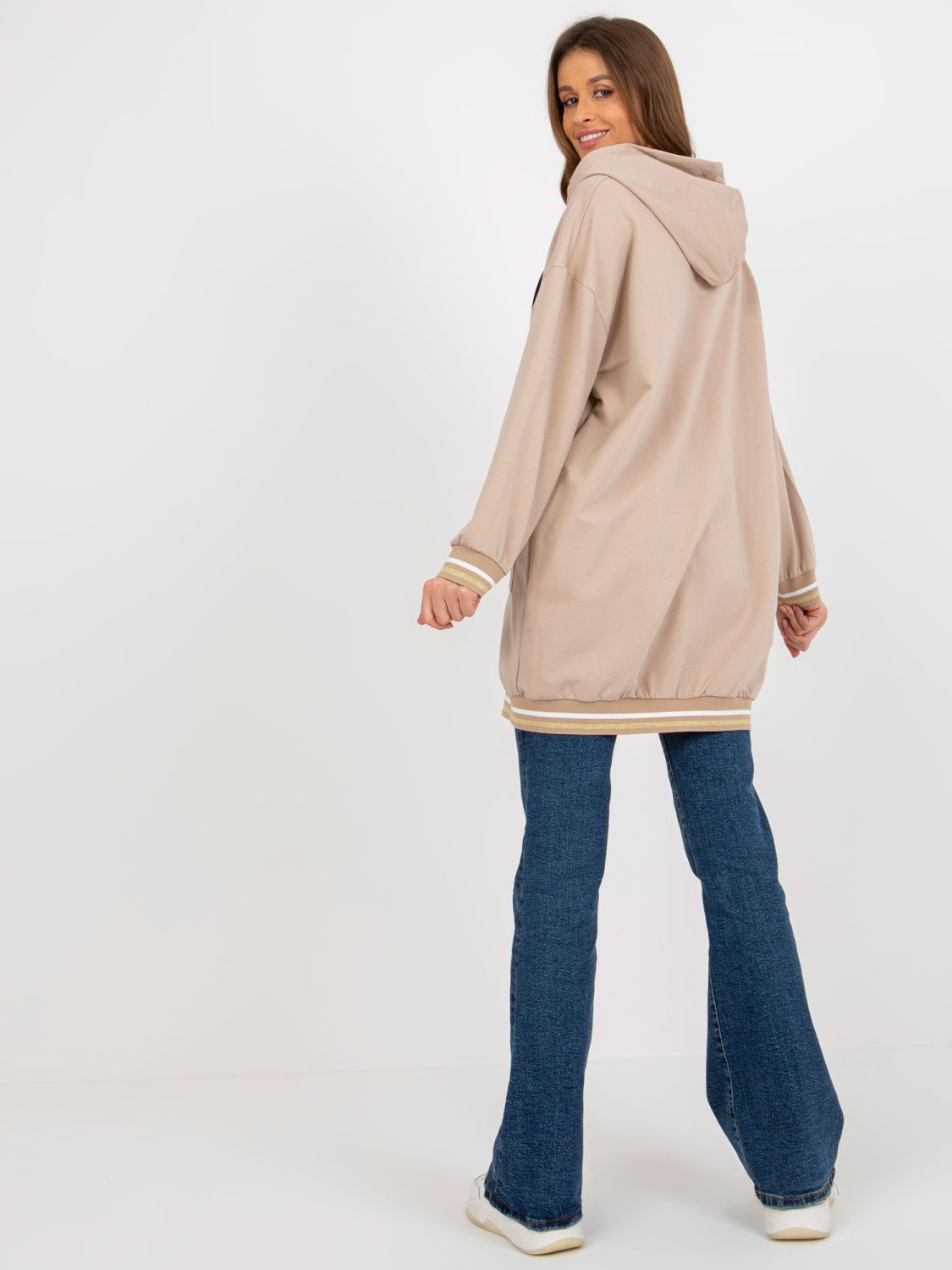 Bézs színű hosszú oversize pulóver