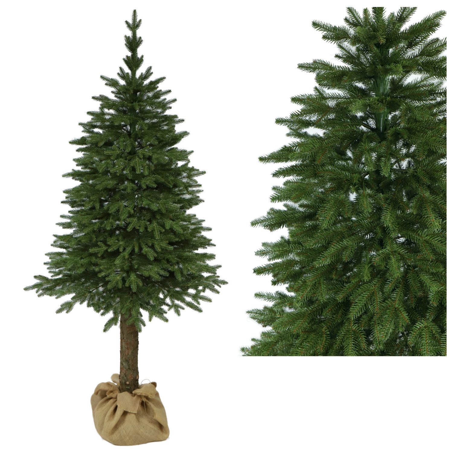 Természetes hatású lucfenyő karácsonyfa törzsön – 220 cm