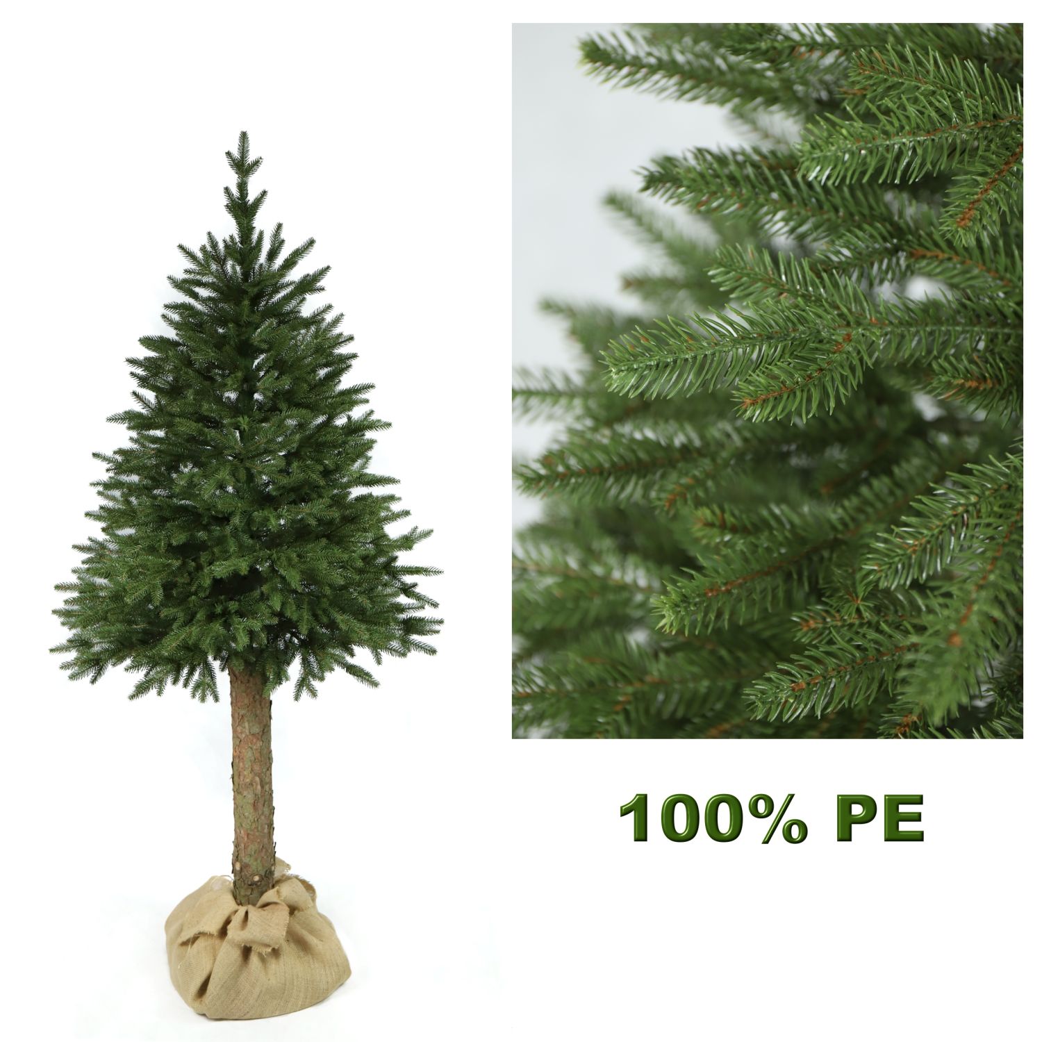 Természetes hatású lucfenyő karácsonyfa törzsön – 180 cm