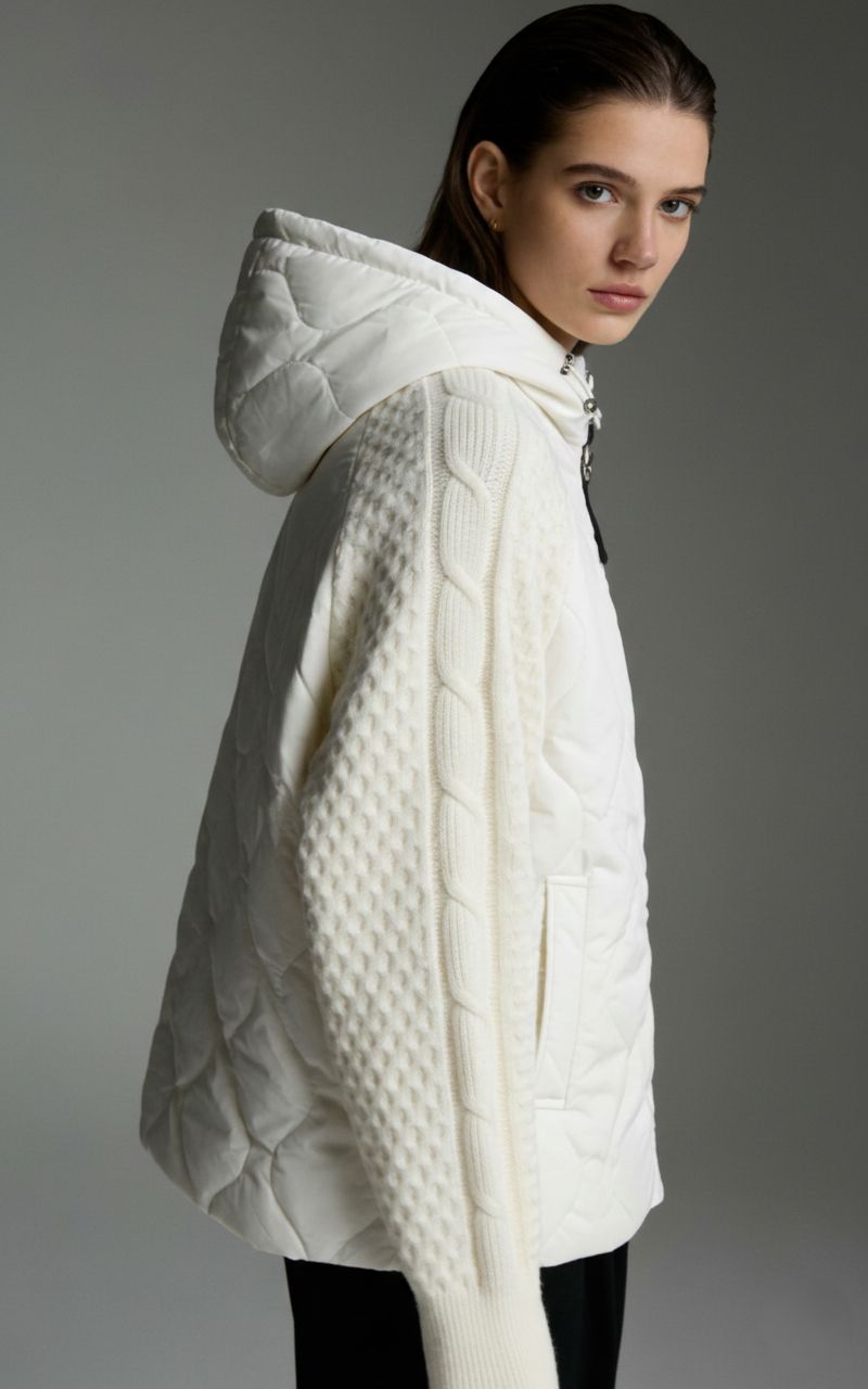 Ekrü színű átmeneti dzseki kötött ujjakkal