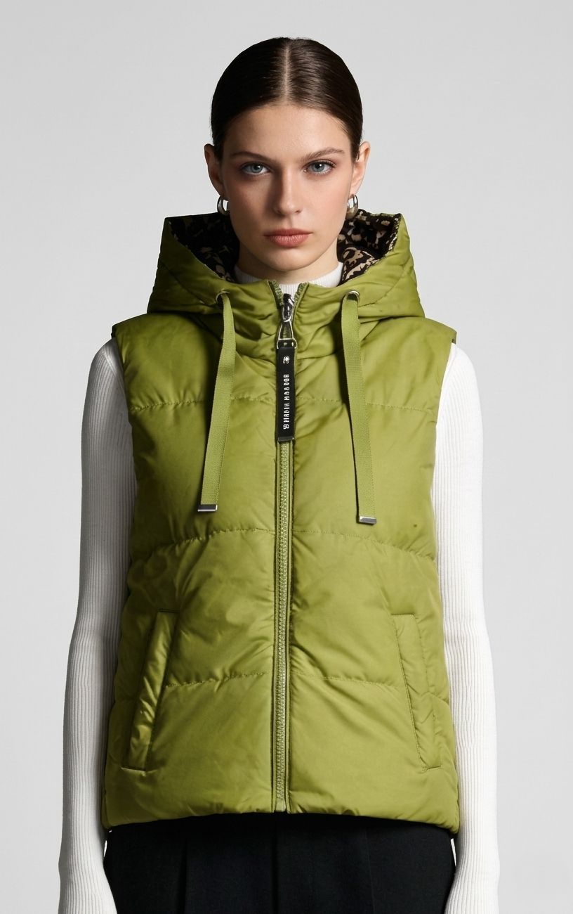 Kifordítható  leopárdmintás mellény - zöld színű