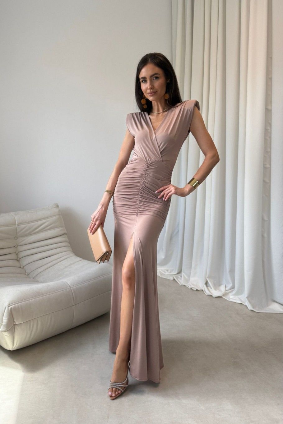 Noelia – maxi ruha mokka színben