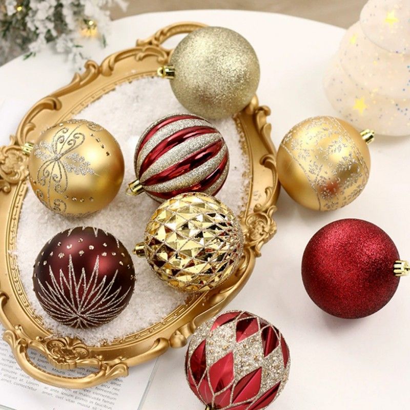 Arany/bordó színű karácsonyfadíszek, 8 cm, 16 darab