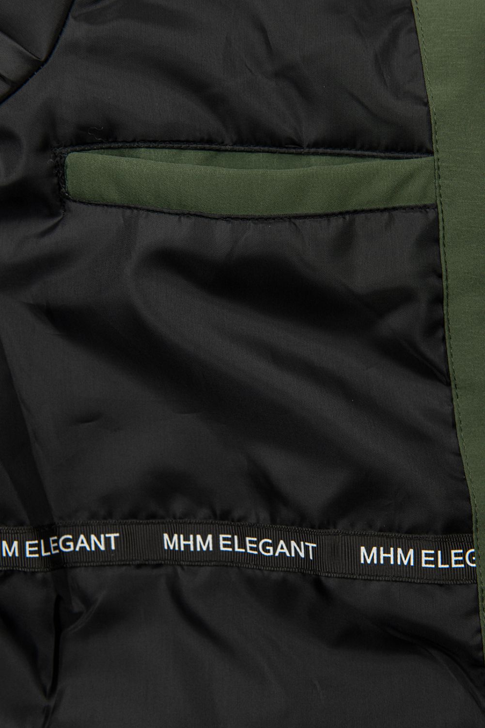 Khaki színű átmeneti parka fekete színű béléssel