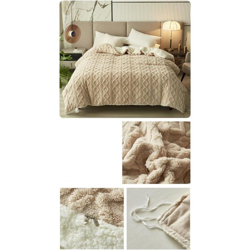 Puha plüss takaró kötött mintával XXL 180x220 - bézs színű