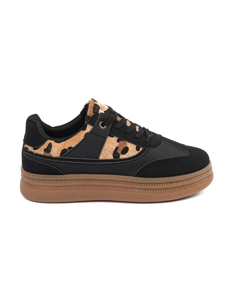 Női fekete sneakers panterás részletekkel