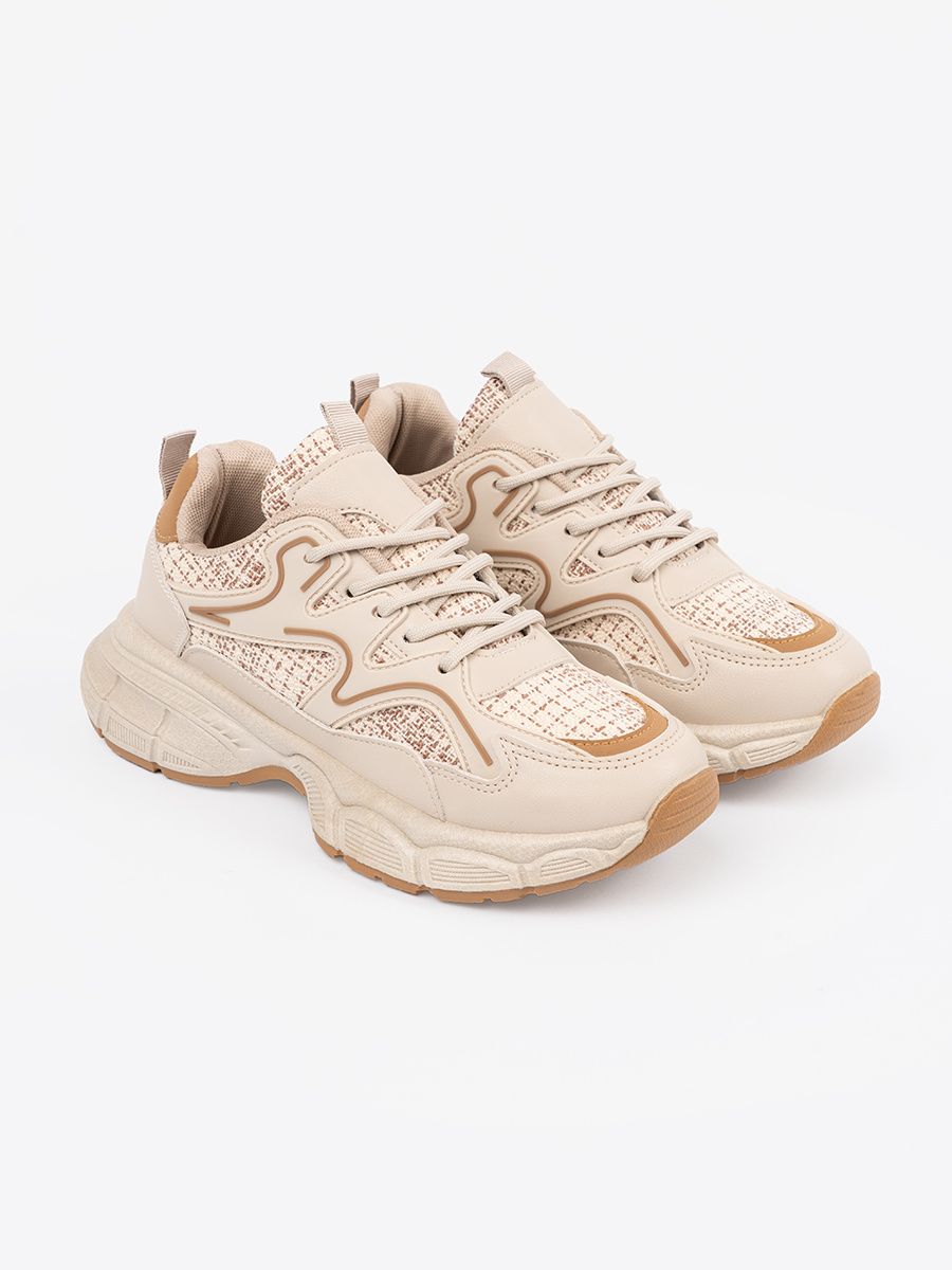 Világosbézs színű női platform sneaker cipő