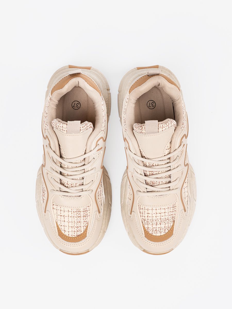 Világosbézs színű női platform sneaker cipő