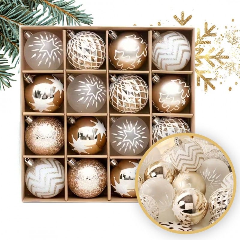 Aranyszínű karácsonyfadíszek, 6 cm, 16 darab