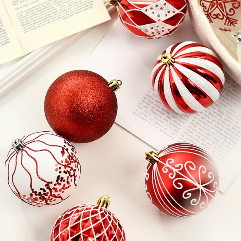 Piros/fehér színű karácsonyfadíszek, 8 cm, 16 darab