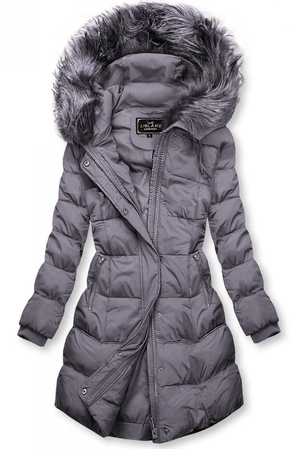 Lila színű téli kabát kapucnival