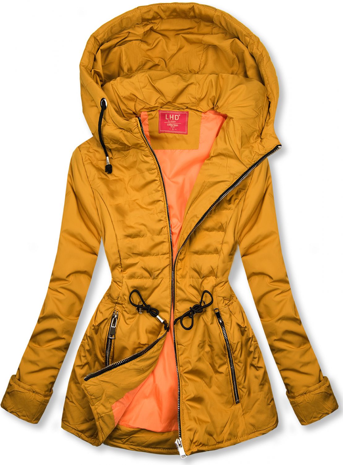 Mustársárga színű steppelt könnyű kabát