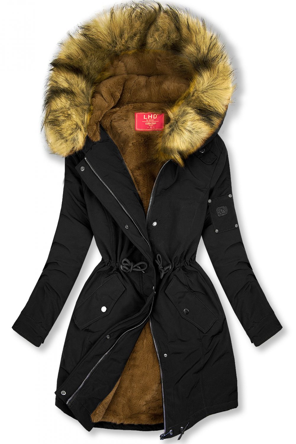 Fekete színű parka levehető műszőrmével