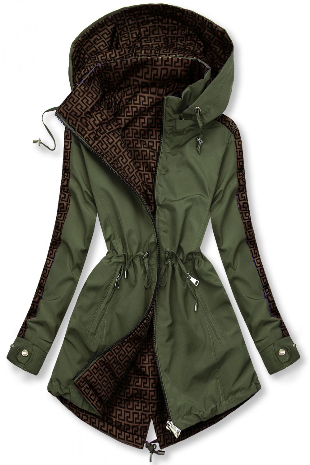 Mintás kifordítható parka - khaki és barna színű