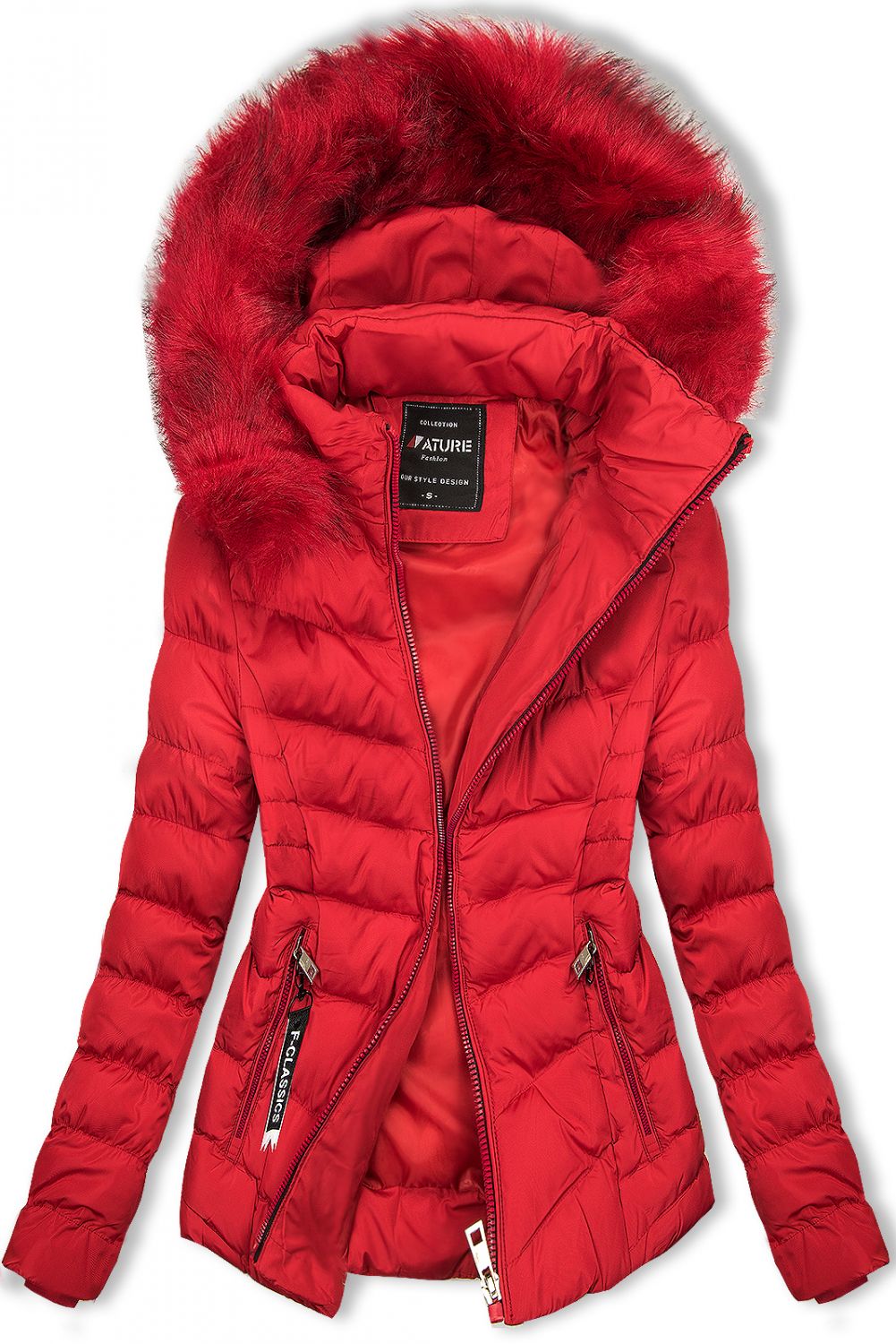 Piros színű kabát az őszi/téli időszakra