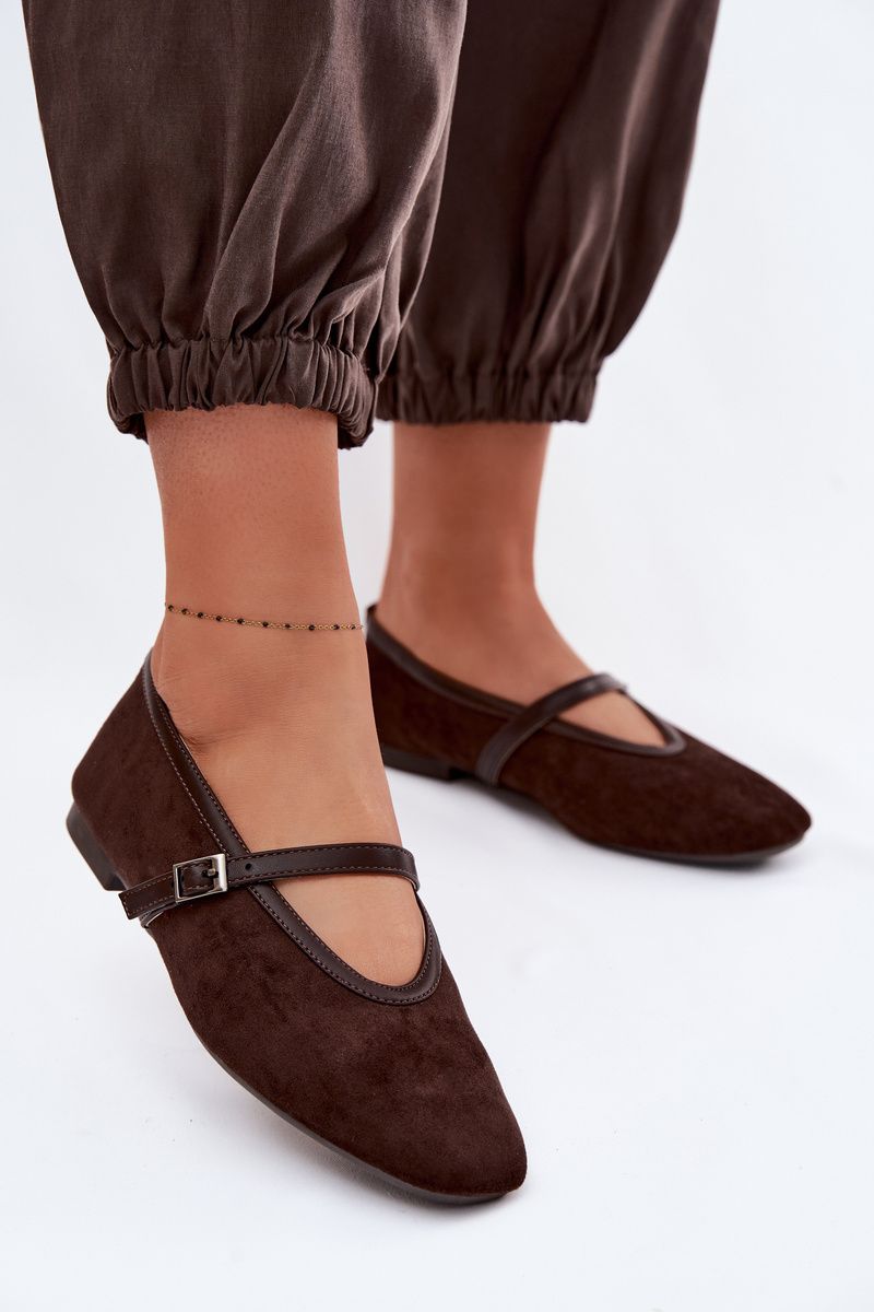 Barna pántos eko velúr balerina cipő