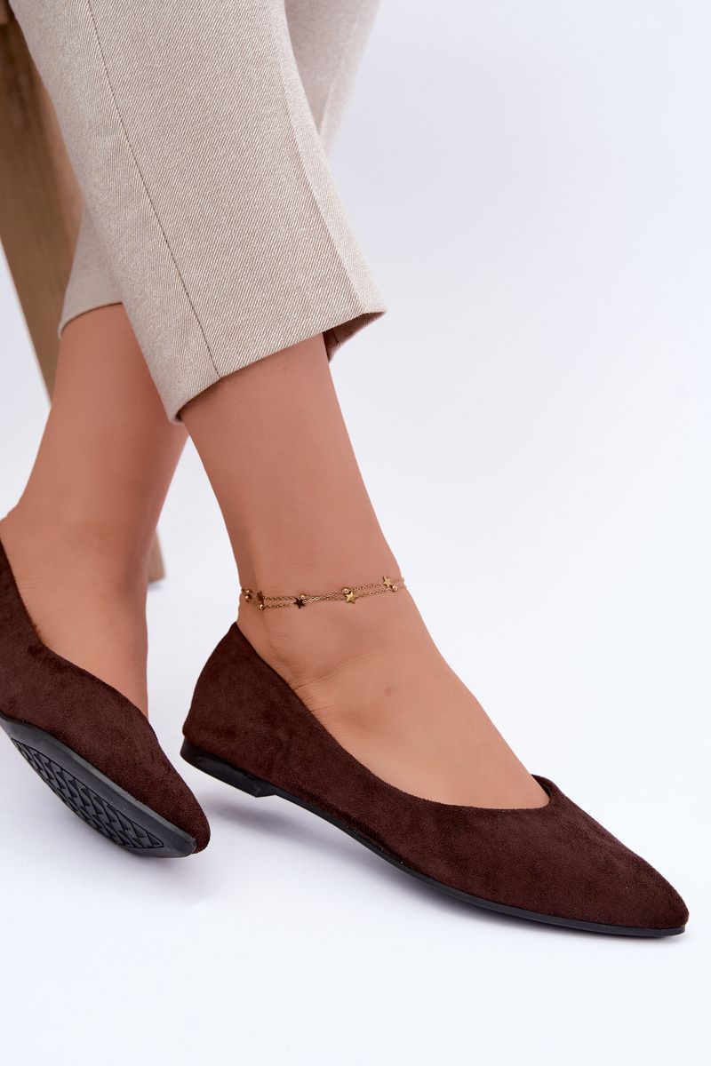 Lapos talpú öko velúr balerina cipő - barna színű
