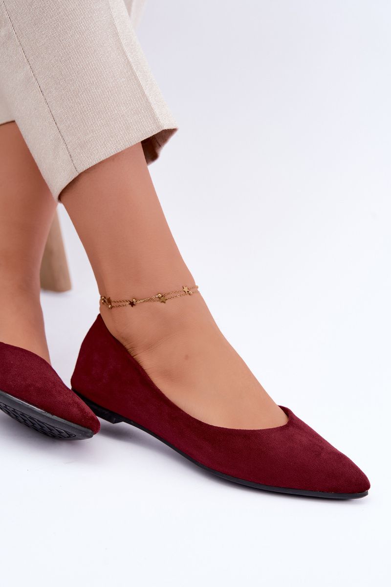 Lapos talpú öko velúr balerina cipő - bordó színű