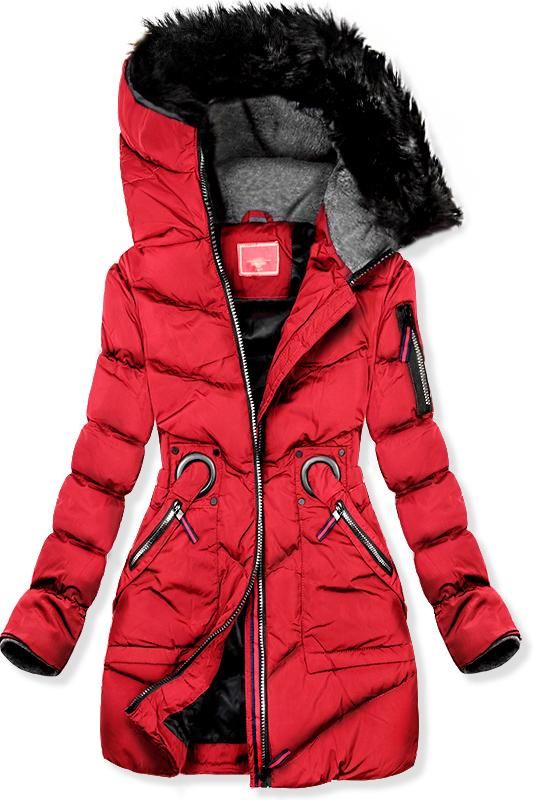 Piros színű téli, hosszított kabát