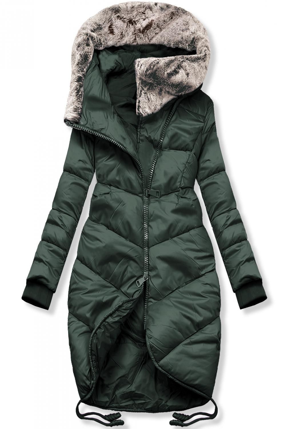 Zöld színű téli hosszított kabát