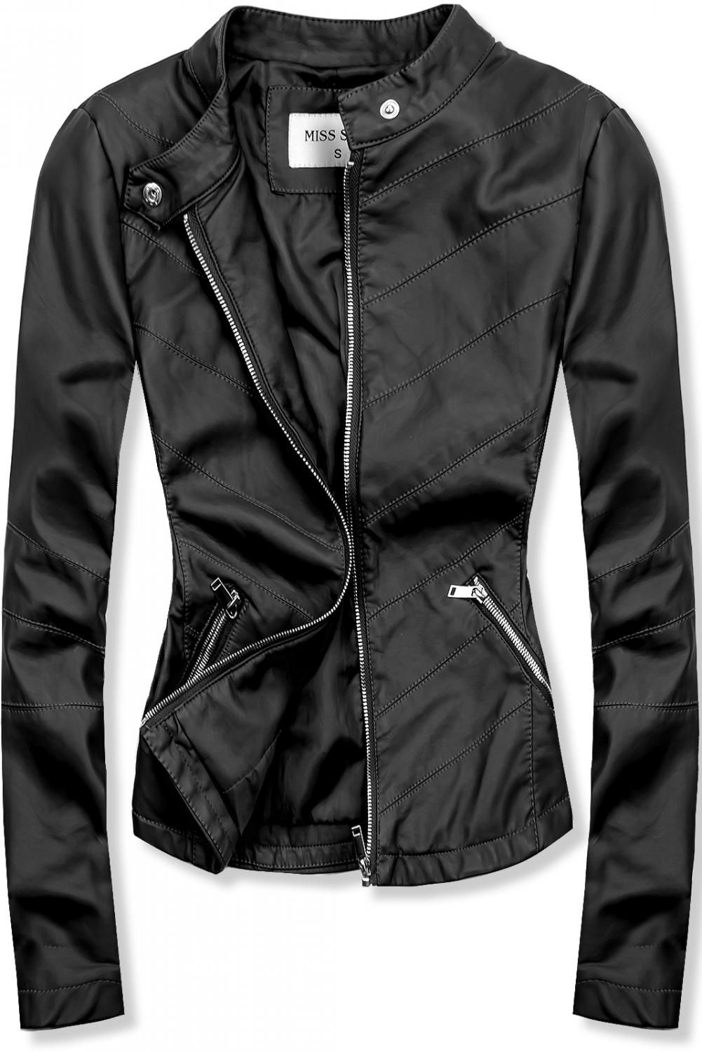 Fekete színű műbőr dzseki