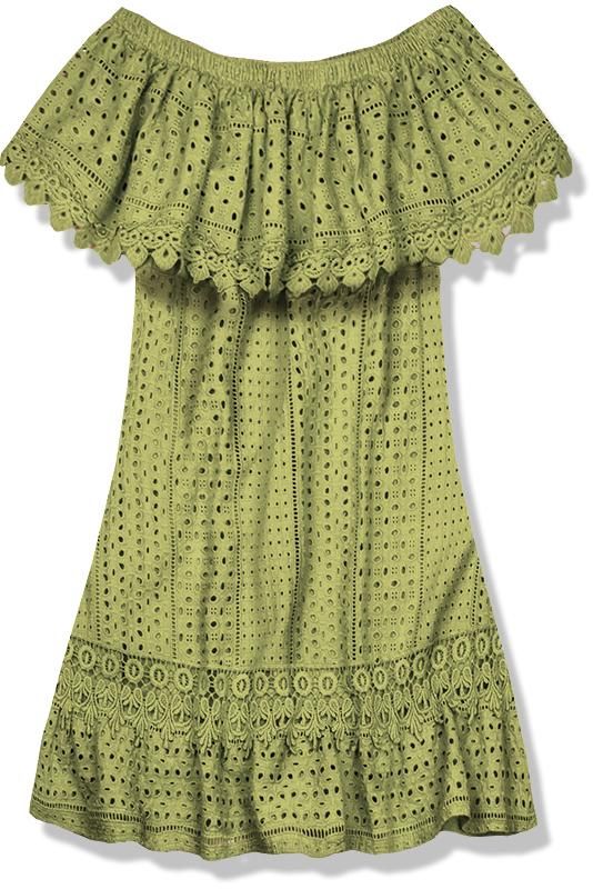 Olivazöld színű off shoulder ruha