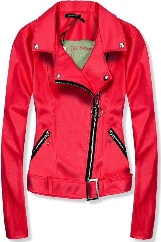 Piros színű rövid műbőr dzseki