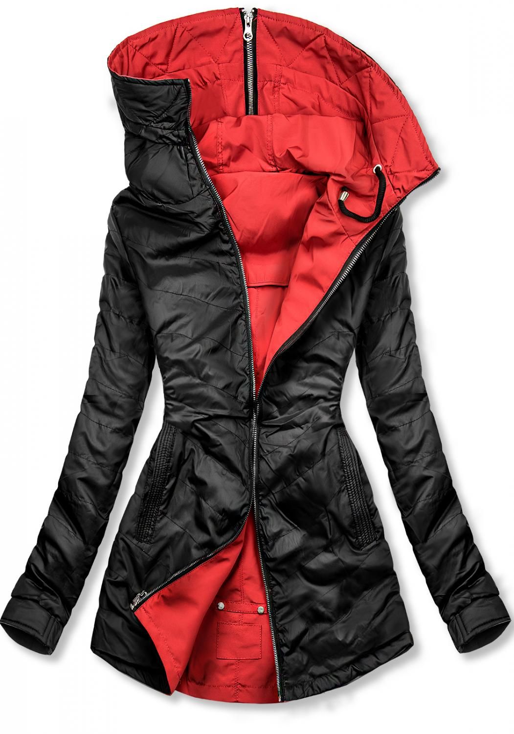 Kifordítható tavaszi parka - fekete és piros színű