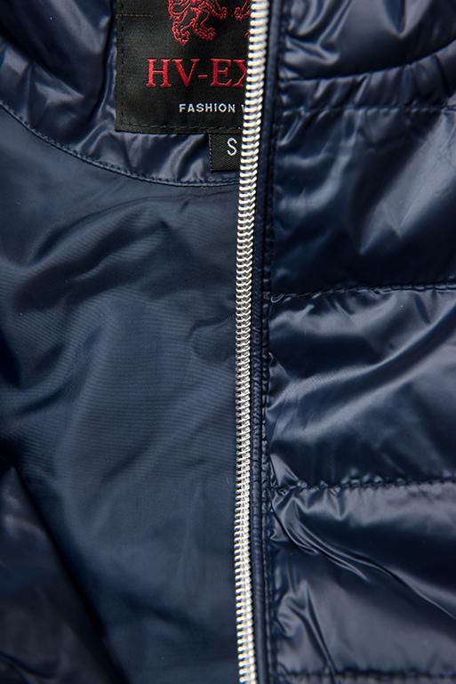 Sötétkék színű tavaszi steppelt dzseki kapucnival