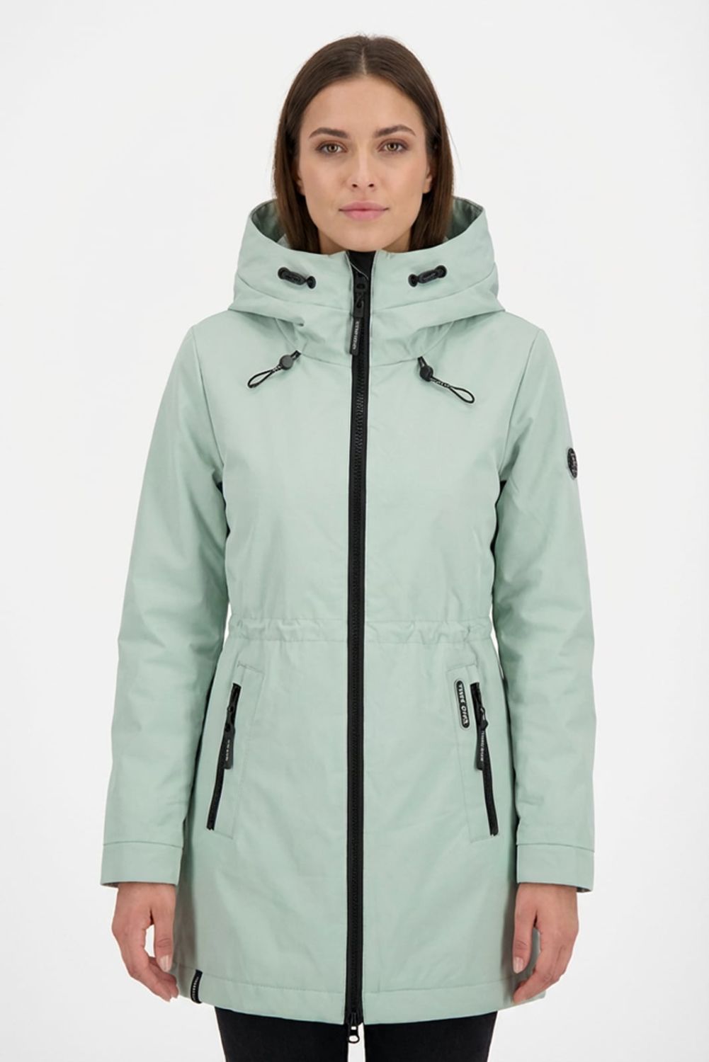 Mentazöld színű tavaszi parka magas gallérral