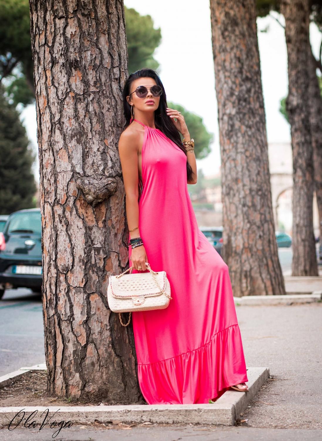 Magenta színű ruha MAXI BEACH/O'la Voga