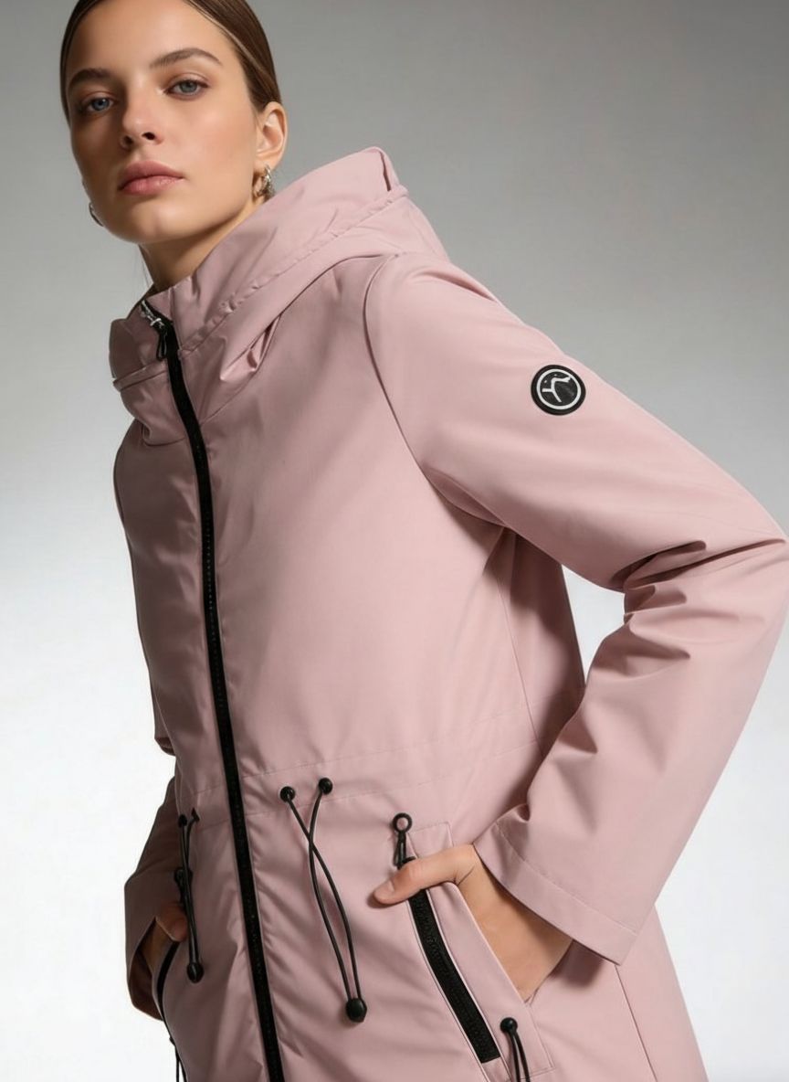 Vintage rózsaszínű tavaszi parka állítható derékkal