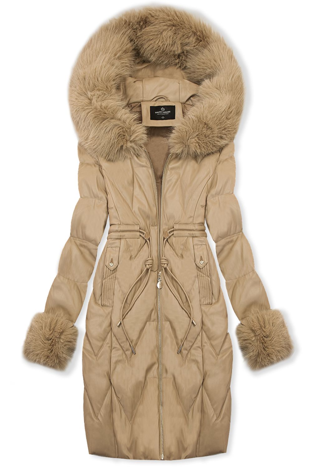 Téli műbőrkabát műszőrmével - bézs színű