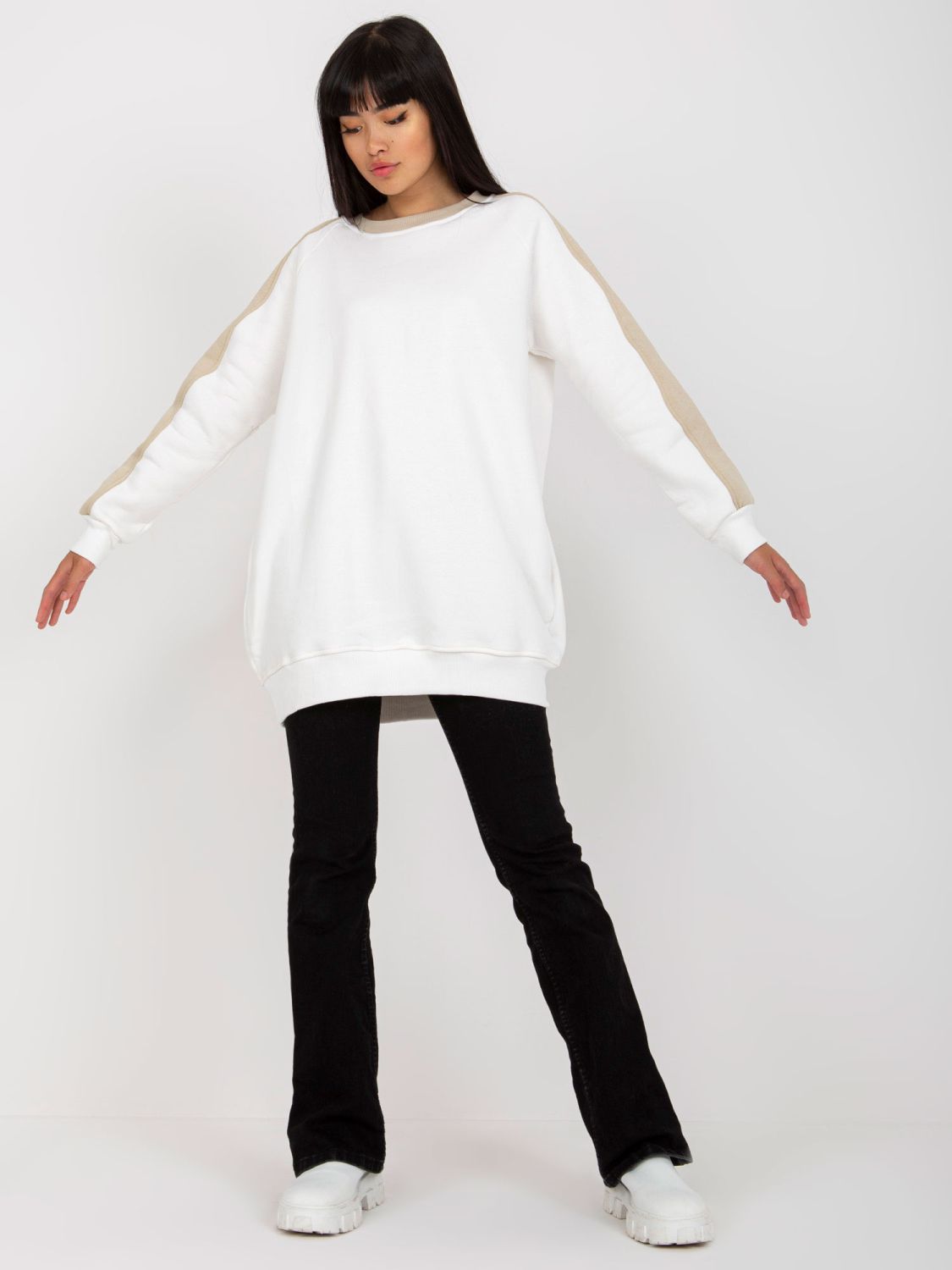 Bézs-fehér oversize pulóver RUE PARIS