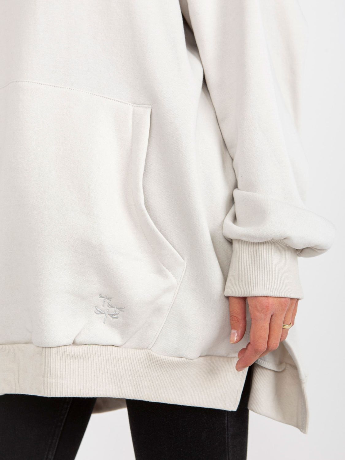 Szürke színű hosszú oversize kapucnis pulóver