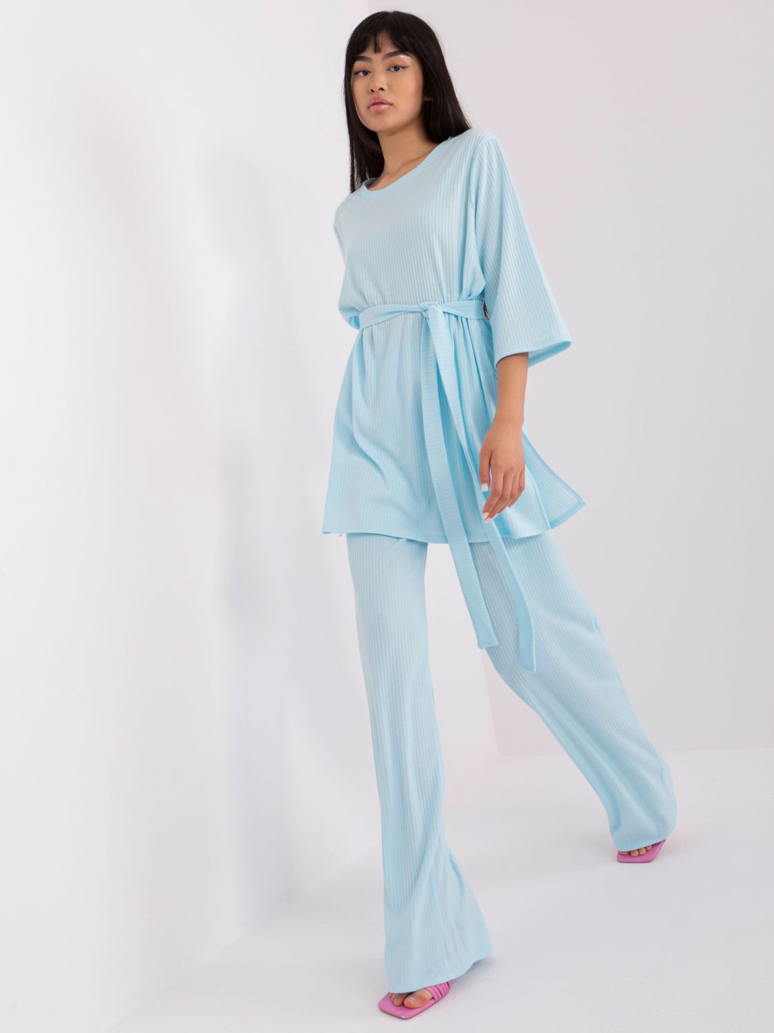 Világoskék casual szett oversized blúzzal