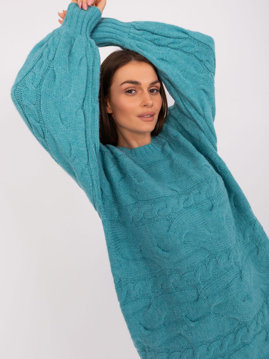 Türkiz színű oversize kötött ruha/pulóver