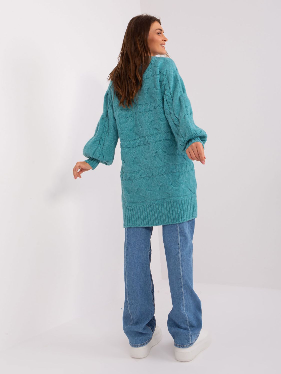 Türkiz színű oversize kötött ruha/pulóver