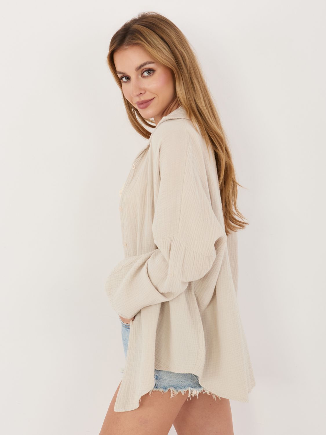 Bézs pamut ing gallérral