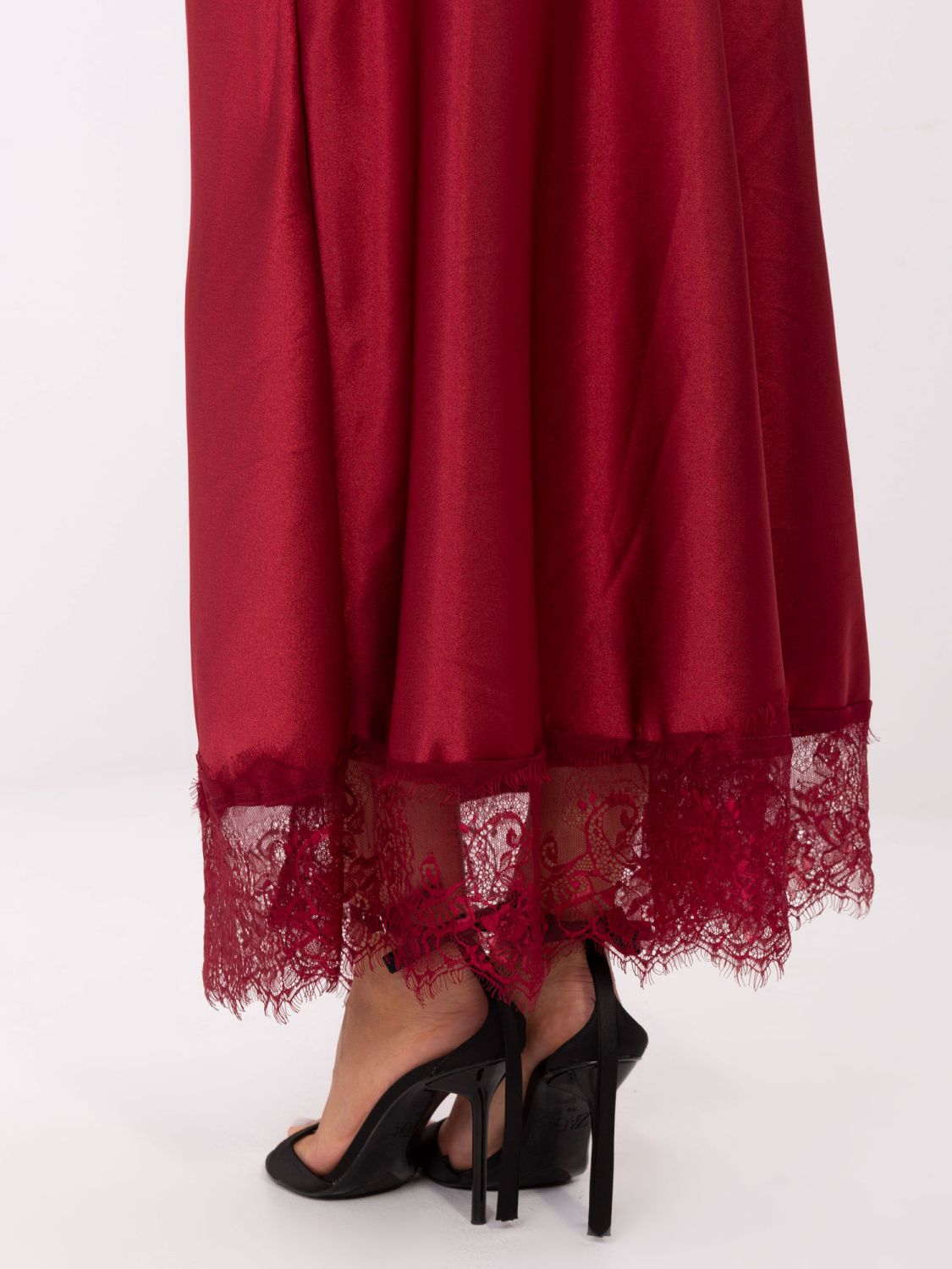 Bordó színű maxi szoknya csipkével