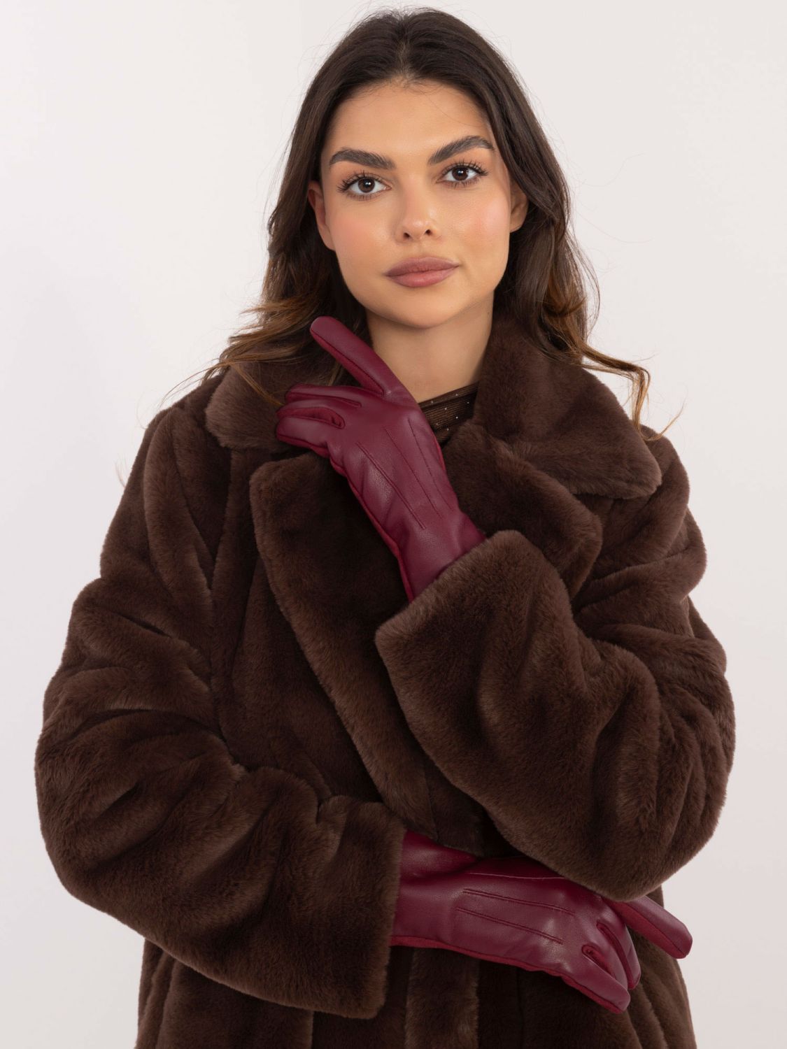 Bordó színű bélelt női kesztyű