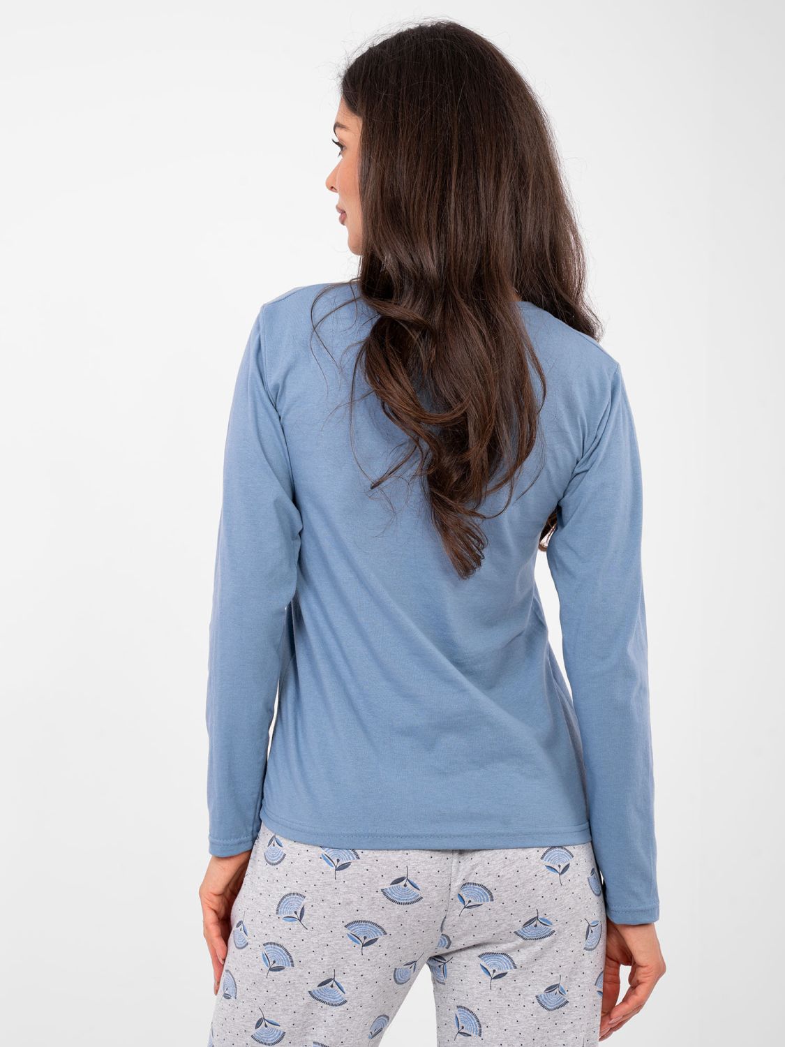 Női pamut pizsama nyomott mintával és gombokkal, kék színű
