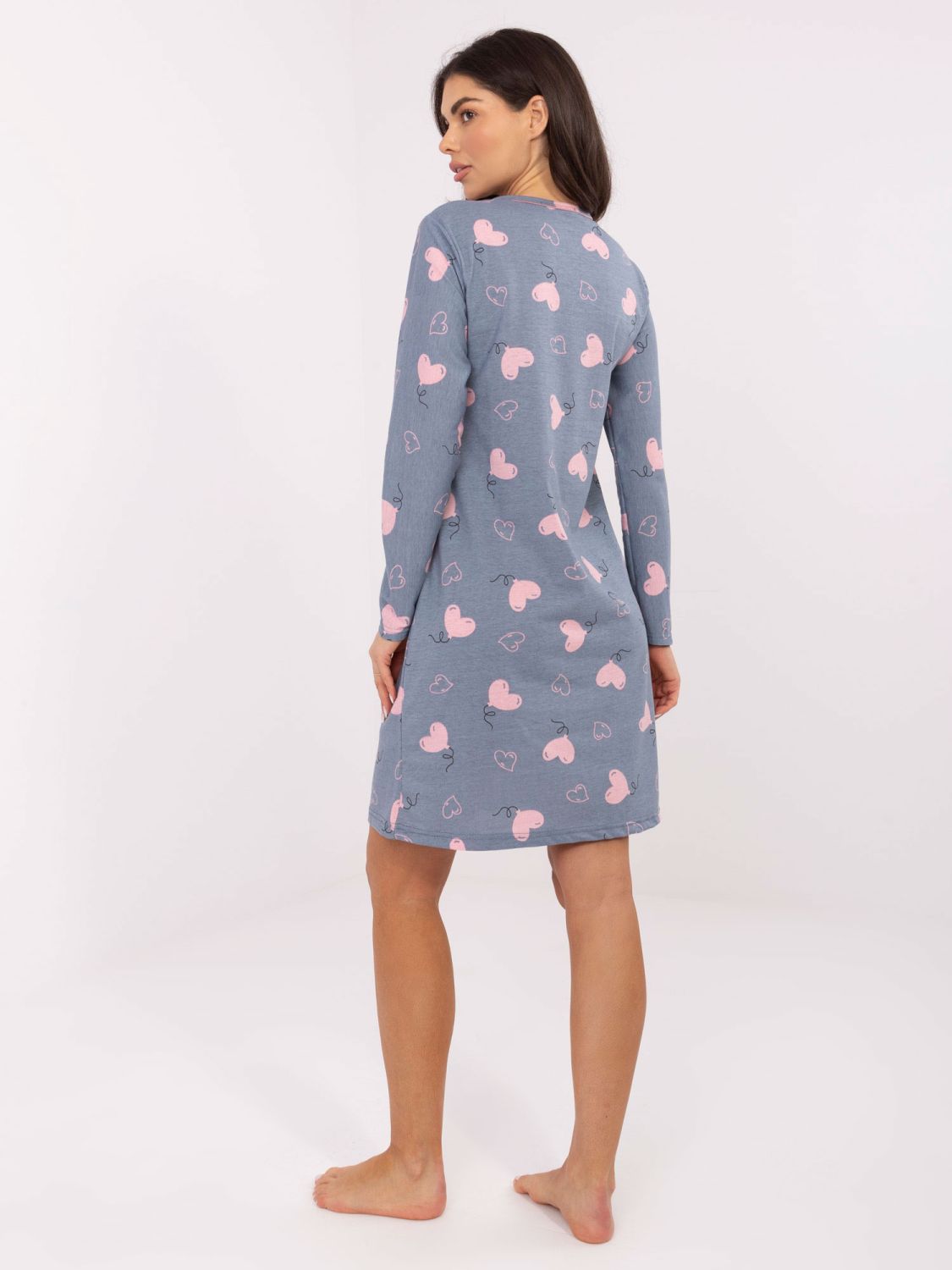 Női hosszú ujjú, sötétkék pamut hálóing