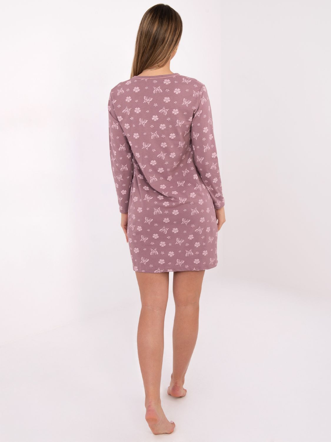 Női hosszú ujjú hálóing, sötét rózsaszín