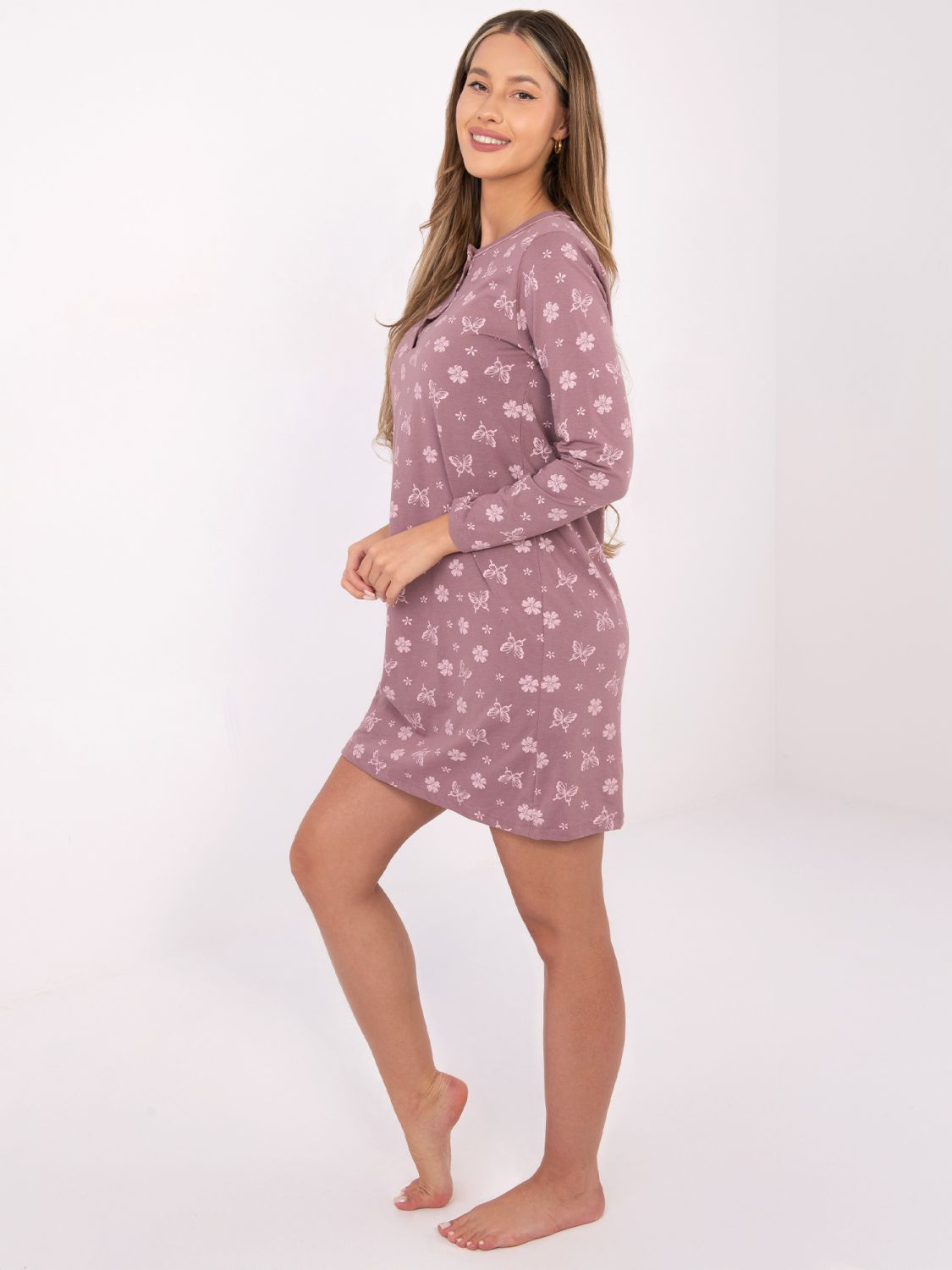 Női hosszú ujjú hálóing, sötét rózsaszín