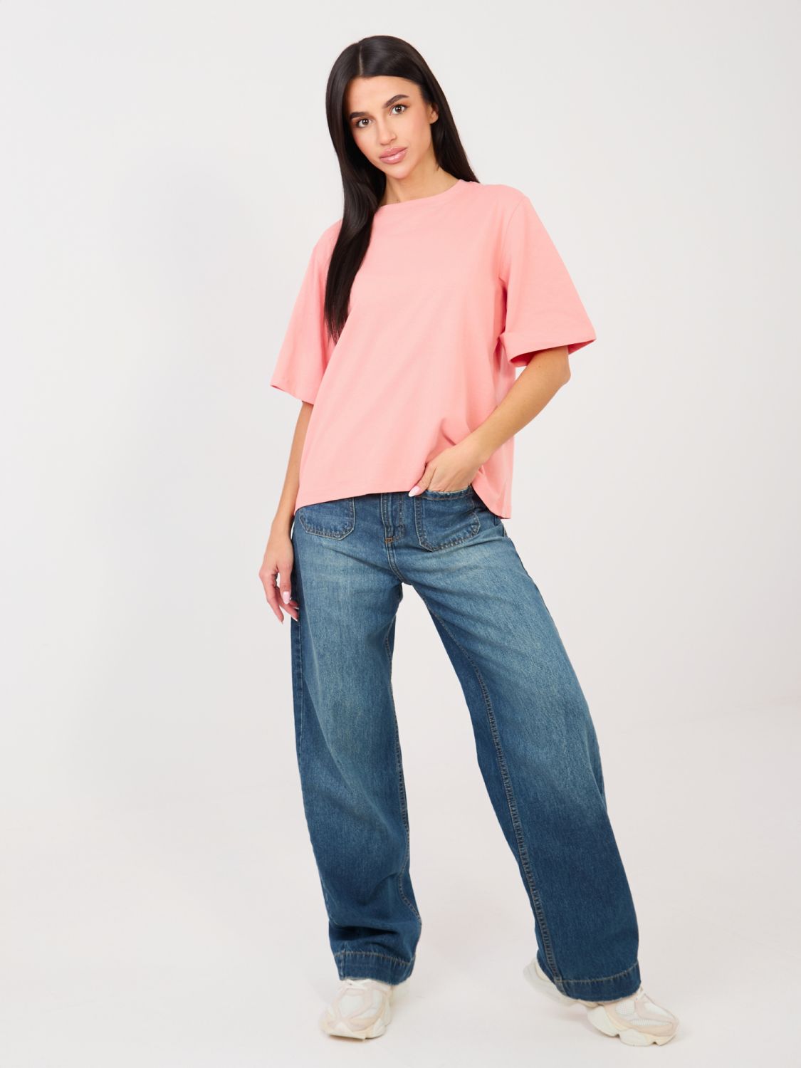 Női pamut póló barack színben