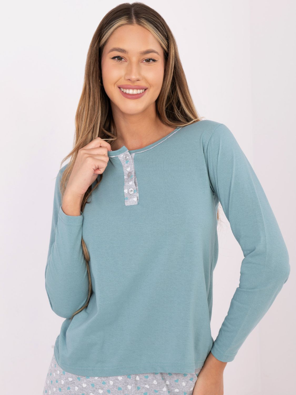 Női pamut pizsama mintával, mentazöld