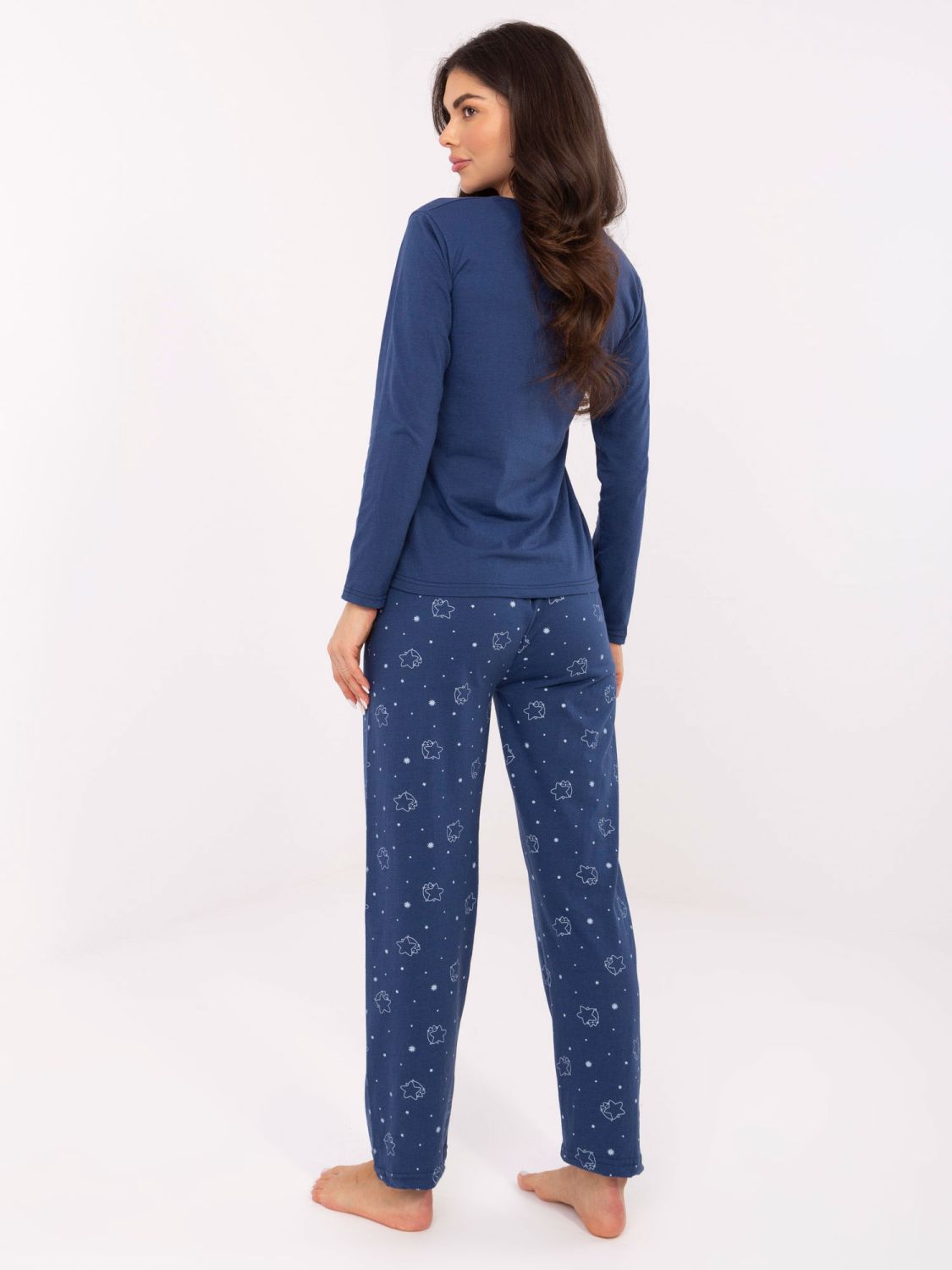 Női hosszú ujjú pizsama sötétkék színben