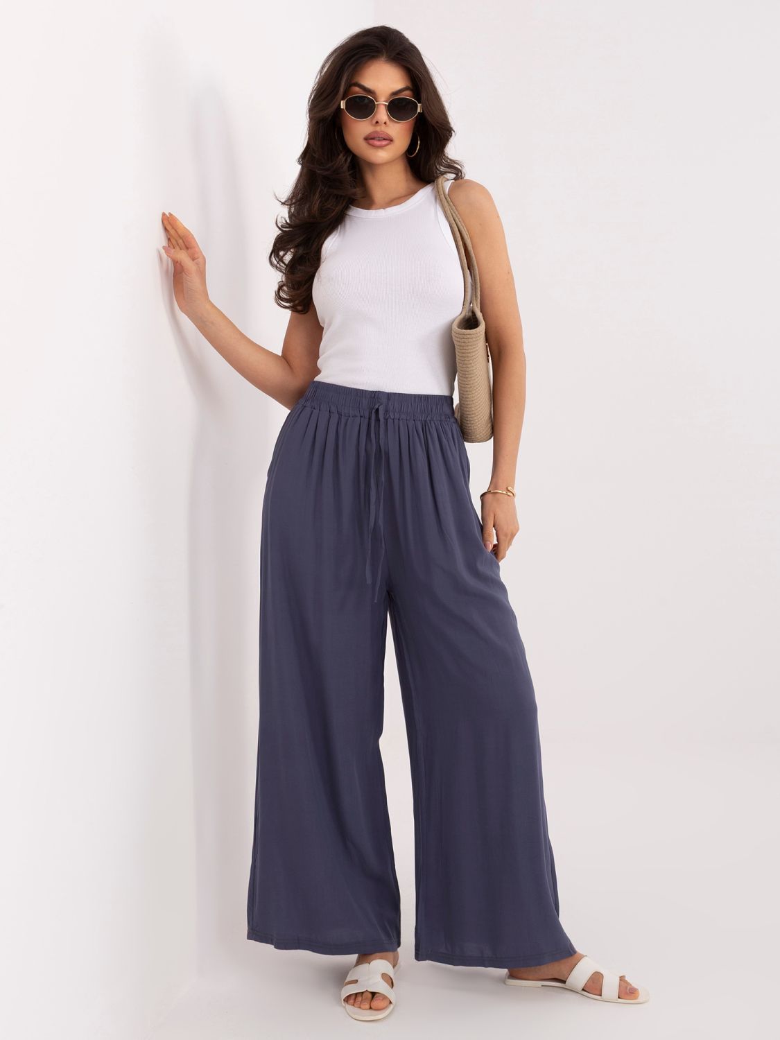 Női palazzo nadrág viszkózból -  sötétkék színű
